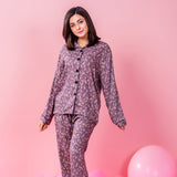 Purple Printed Woven Full Sleeve Night Suit