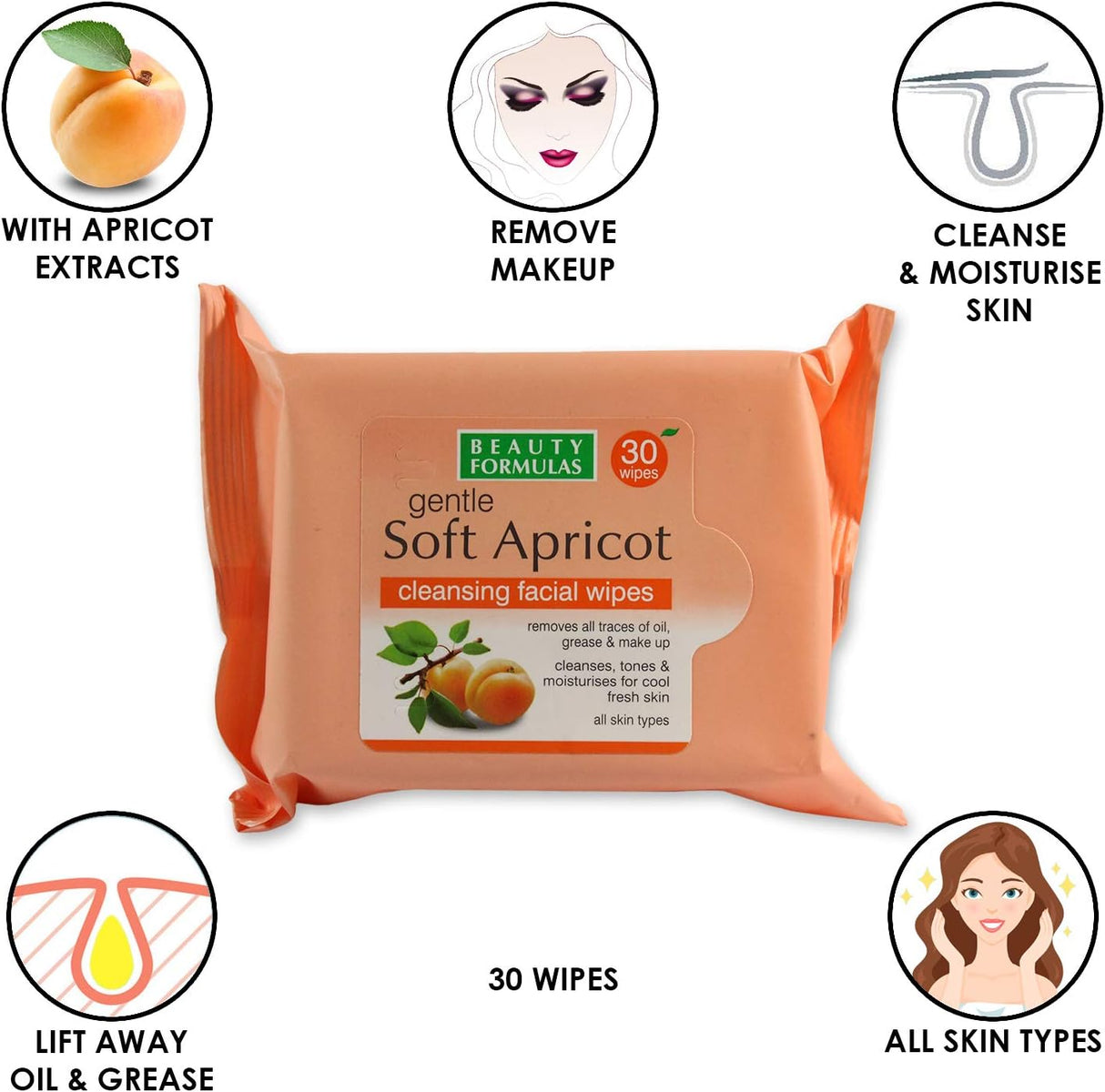 Beauty Formulas Soft Apricot Cleansing Facial Wipes 30S