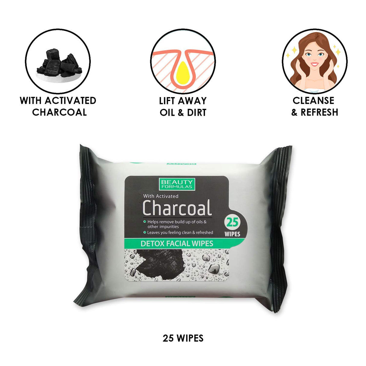 Beauty Formulas Charcoal Detox Facial Wipes 25S