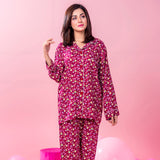 Red Printed Woven Full Sleeve Night Suit