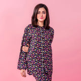 Black Printed Woven Full Sleeve Night Suit