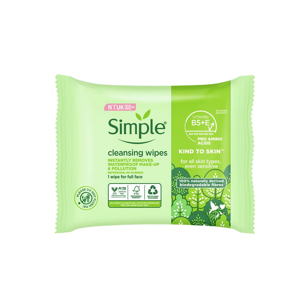 Simple Biodegradable Kind To Skin Cleansing Wipes 25S