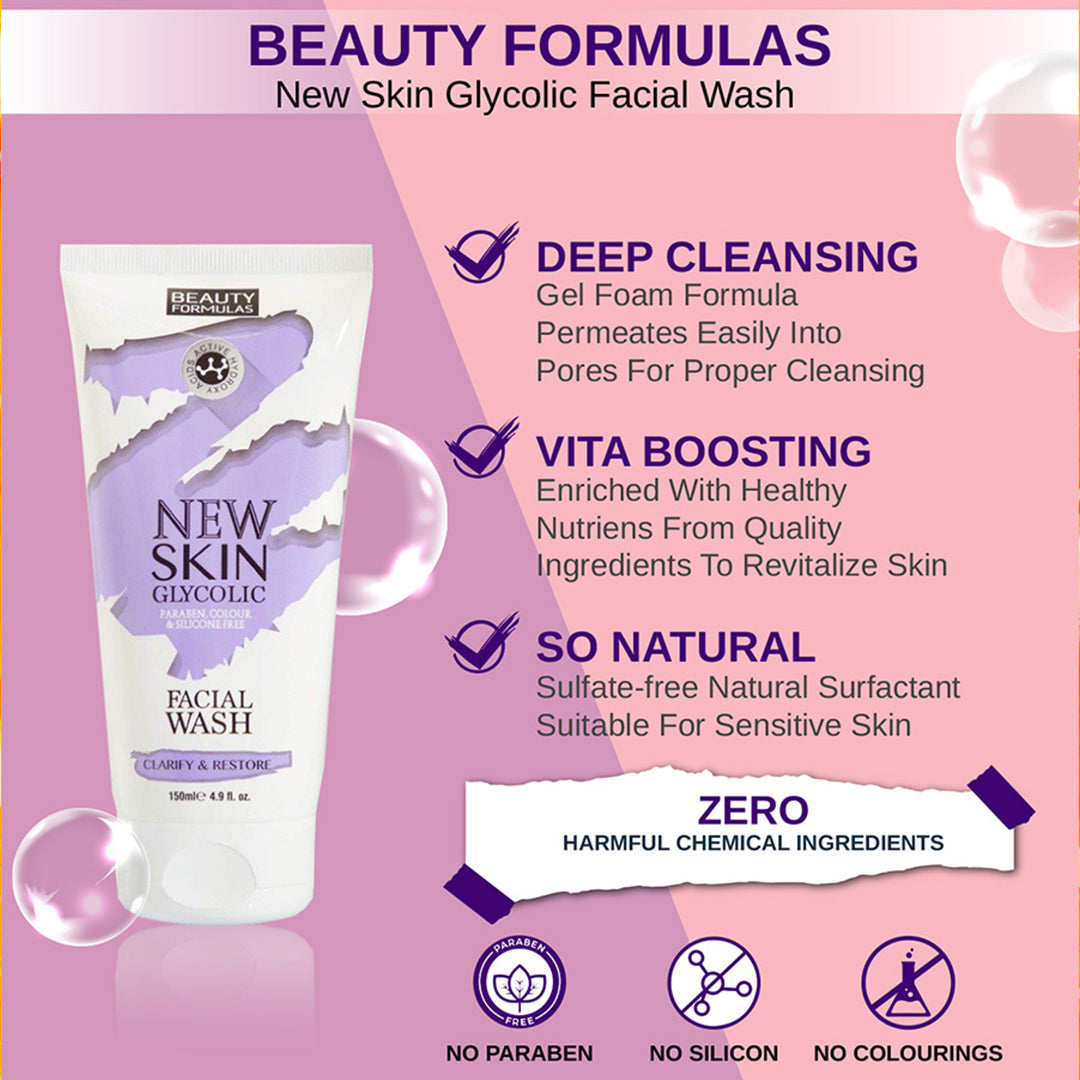 Beauty Formulas New Skin Glycolic Facial Wash 150ml