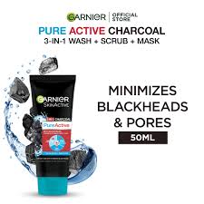 Garnier Pure Active 3 In 1 Charcoal Face Wash 50ml