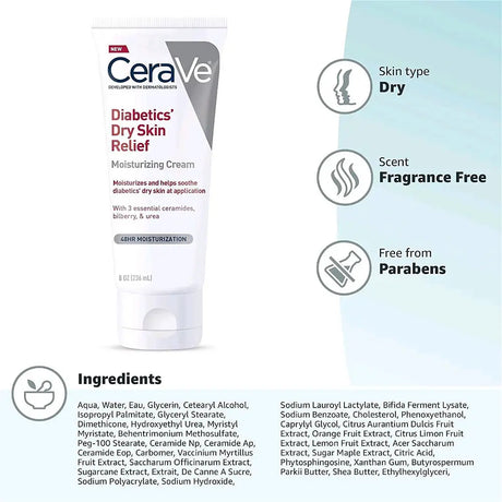 Cerave Diabetics  Dry Skin Relief Moisturizing Cream 8OZ