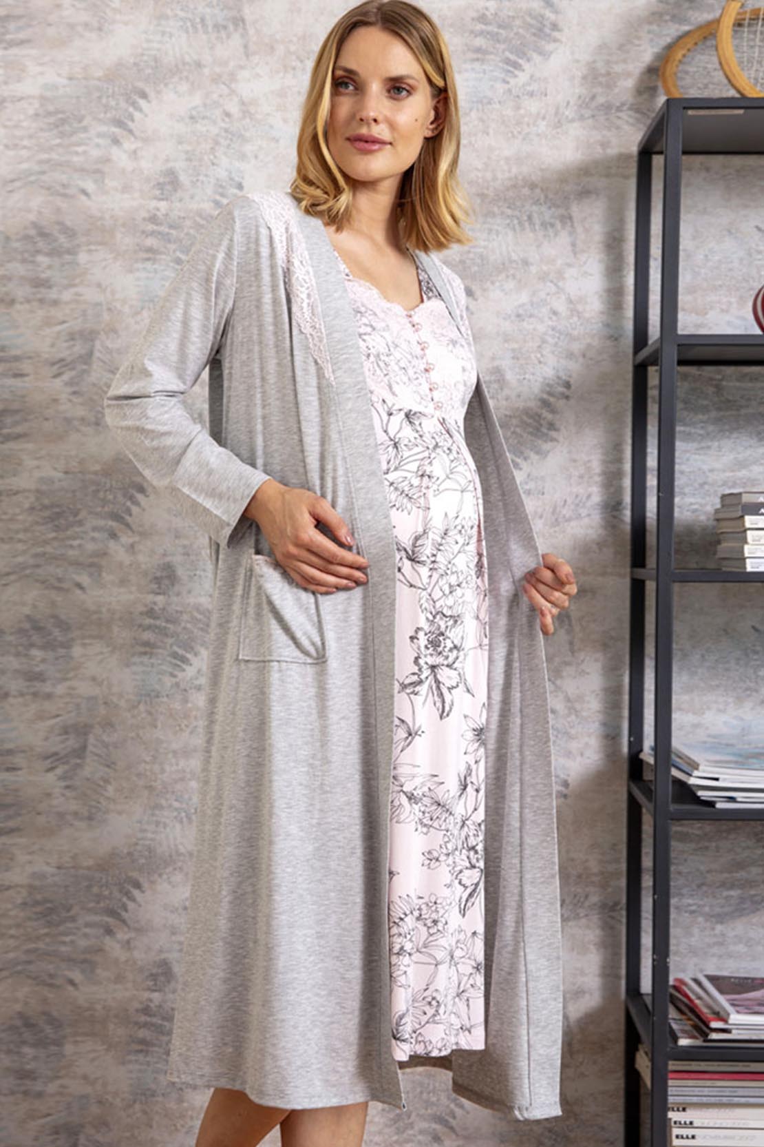 2 Pieces Nursing Nighty Gown Set - (MAN5544) RIOS